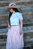 A-line Mesh Tiered Skirt - Pink and Tan