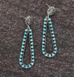 Sliver & Turquoise Flower Hollow Teardrop Earrings