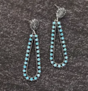 Sliver & Turquoise Flower Hollow Teardrop Earrings