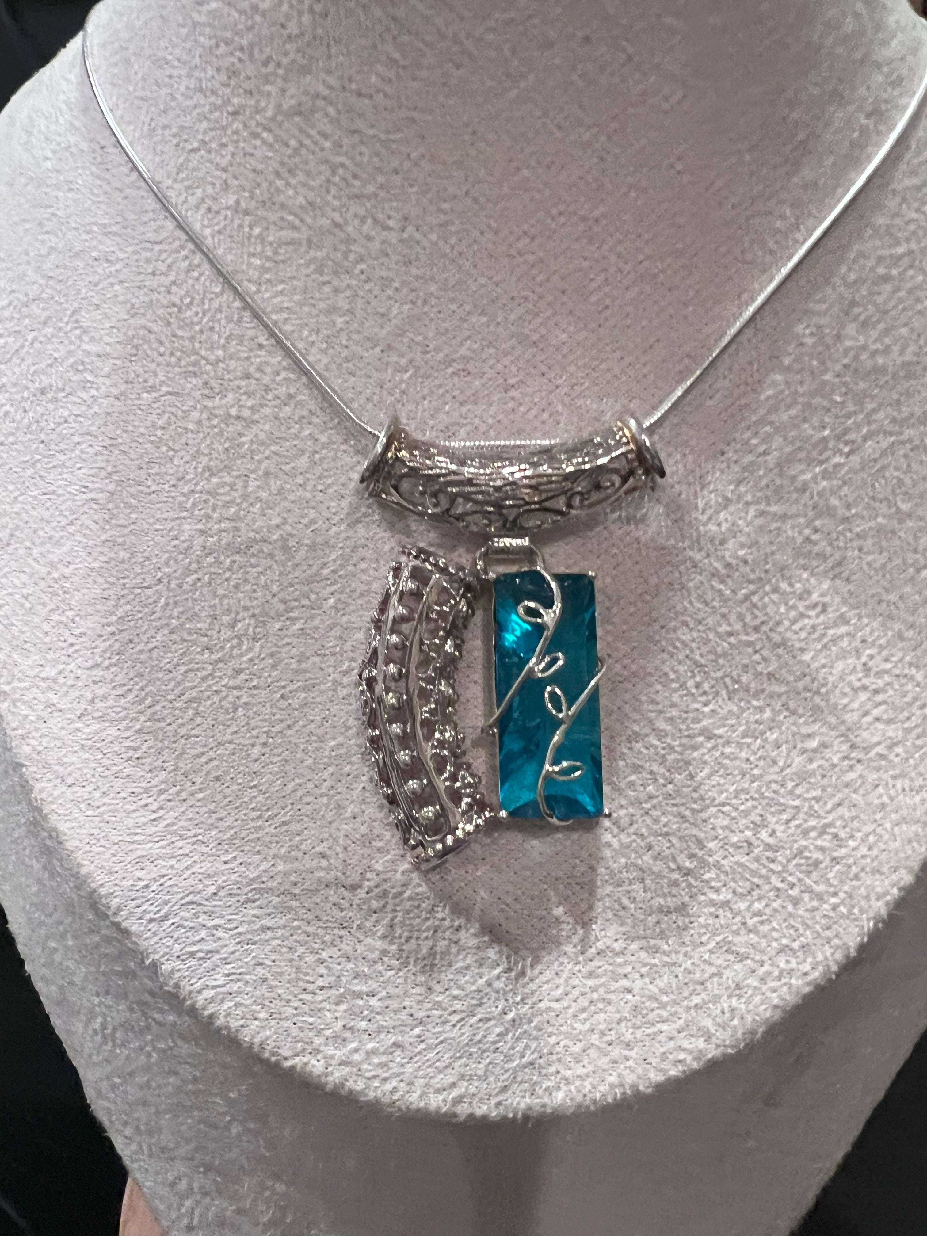 Sterling Necklace Pendant - BLUE STONE