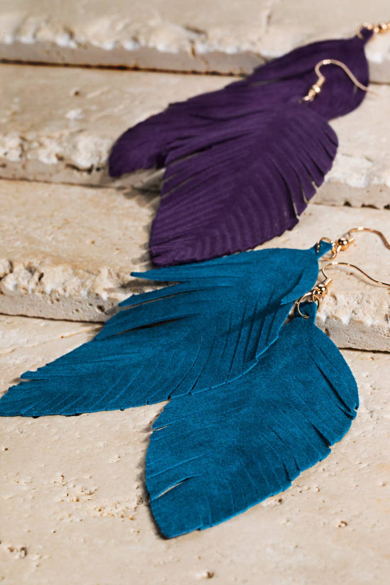 Genuine Leather Leaf/Feather Earrings: / OS - 5 Color Options