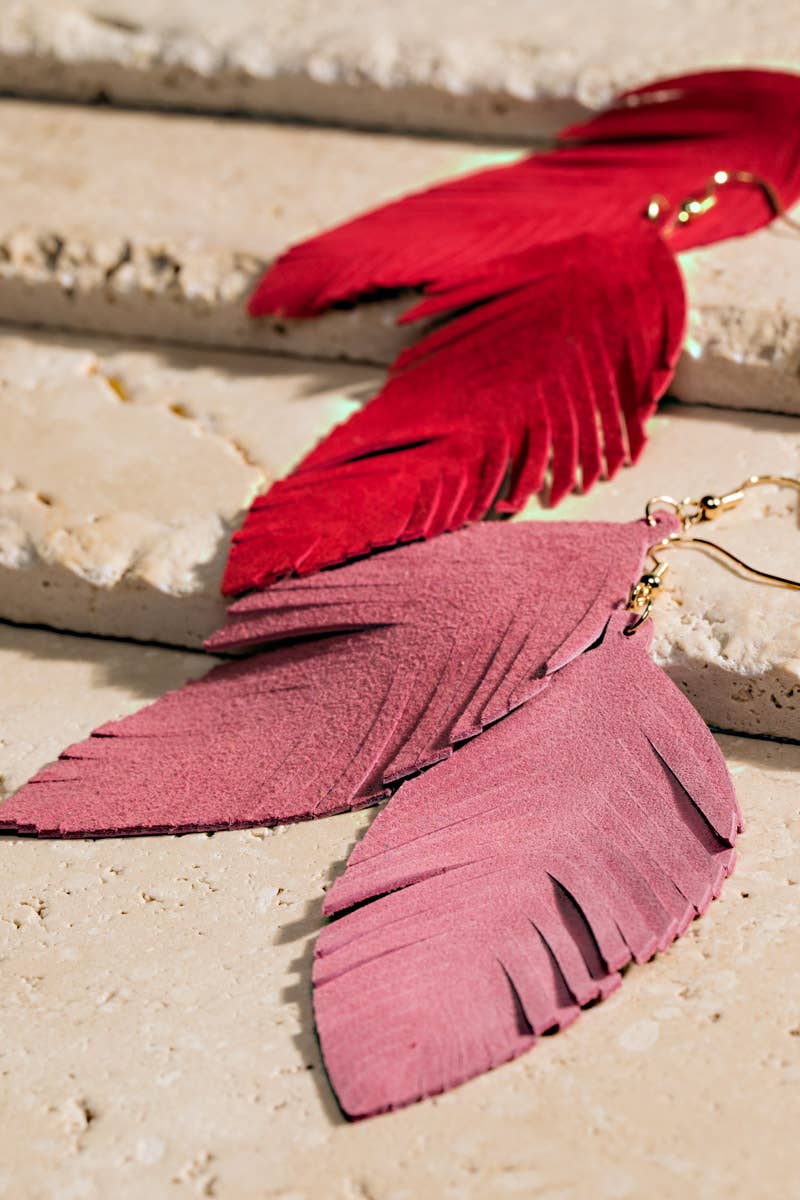 Genuine Leather Leaf/Feather Earrings: / OS - 5 Color Options