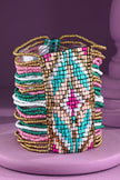 Colorful Southwestern Seed Bead Stretch Bracelet: FUCHSIA