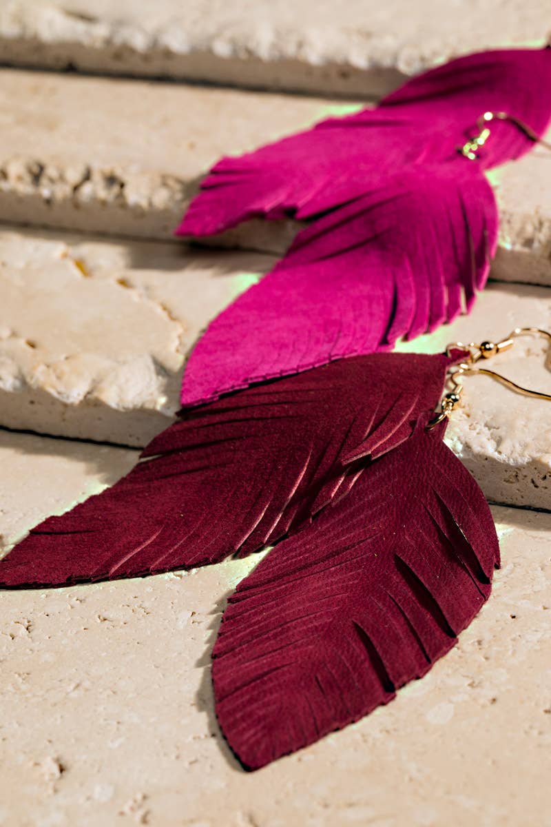 Genuine Leather Leaf/Feather Earrings: / OS - 5 Color Options