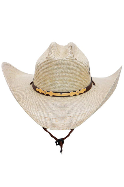 Natural Palm Leaf Straw Cowboy Hat -Eyeleted: Beige/Natural and Brown