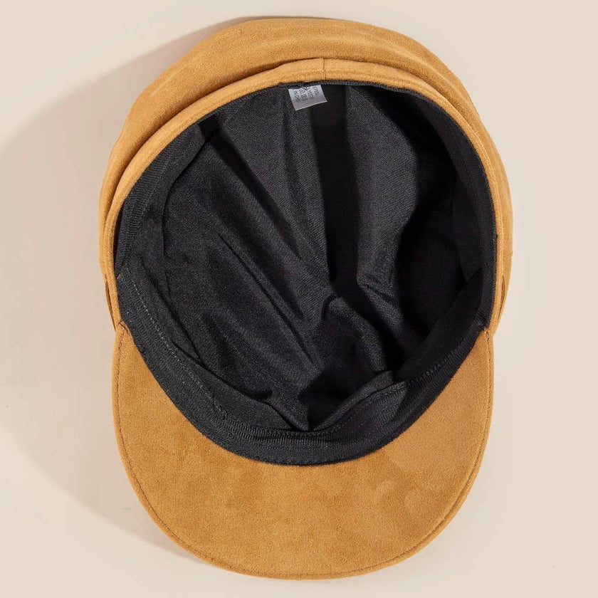 Faux Suede Belt Accent Beret Hat: Mustard