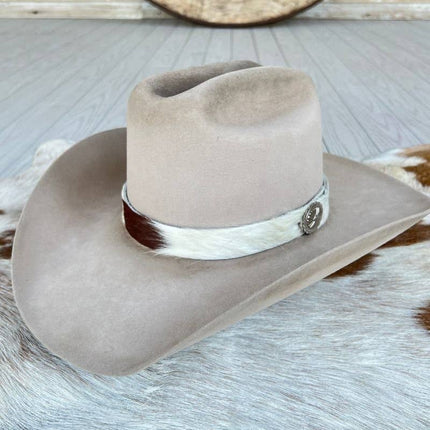 Cowhide Hat Band - Light Brown & White