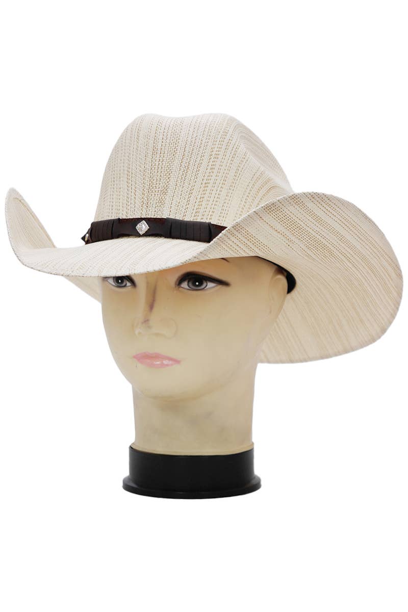 Mixed Grain Cutter Crafted Straw Cowboy Hat: Natural with Brown Band