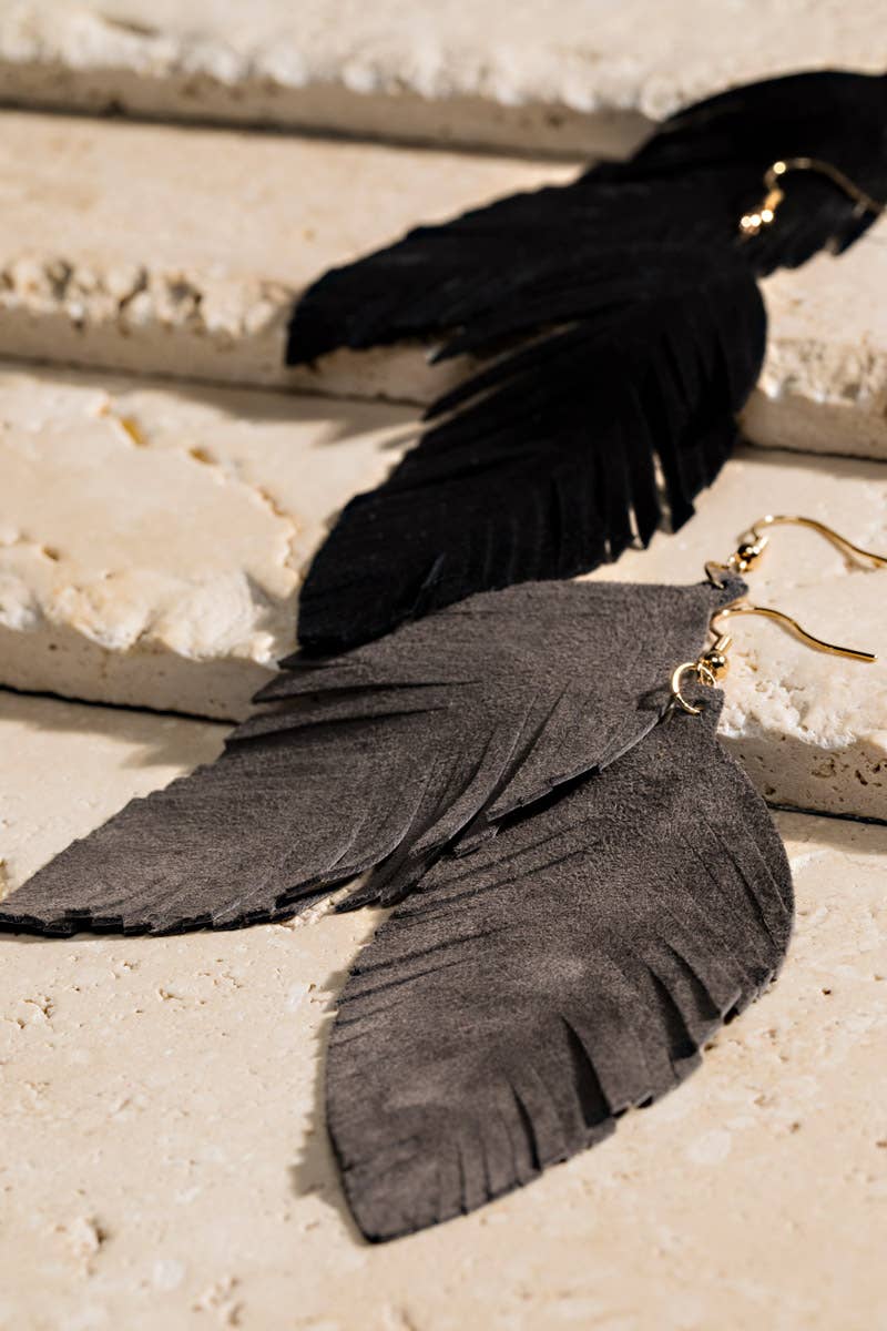 Genuine Leather Leaf/Feather Earrings: / OS - 5 Color Options