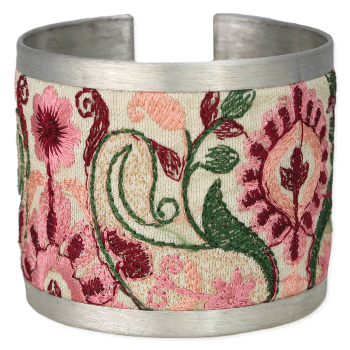 Vintage Floral Pink Embroidered Cuff Bracelet