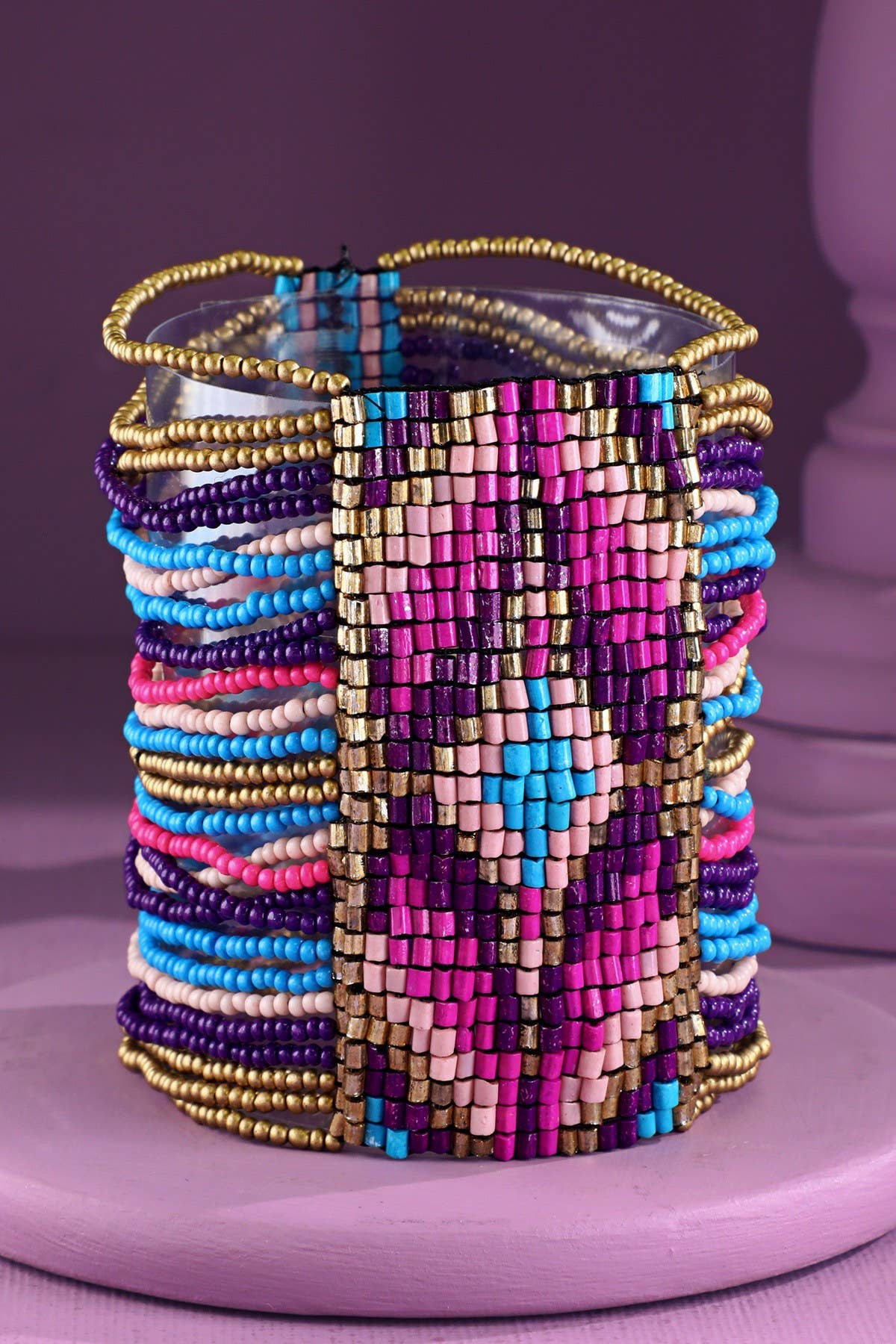 Colorful Southwestern Seed Bead Stretch Bracelet: FUCHSIA