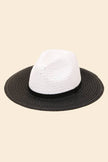Two Tone Straw Braided Sun Hat: Black and White