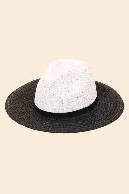 Two Tone Straw Braided Sun Hat: Black and White