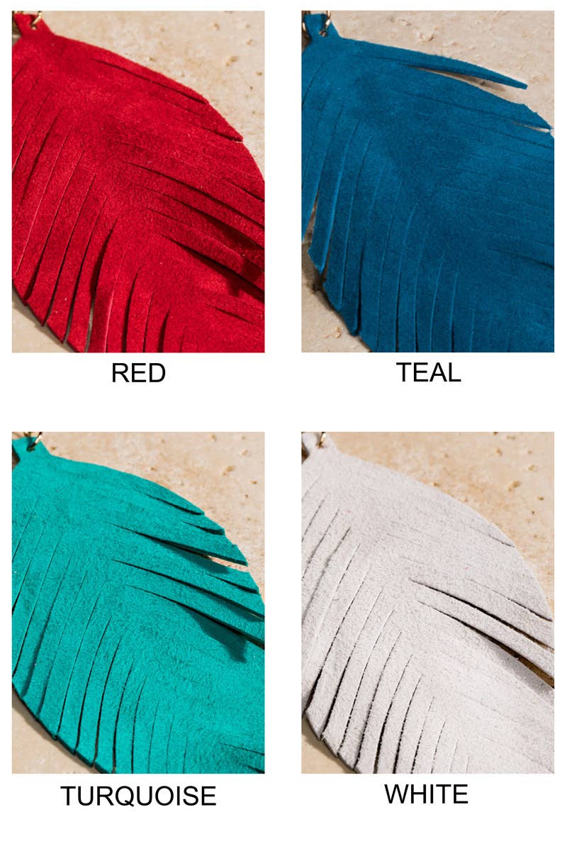 Genuine Leather Leaf/Feather Earrings: / OS - 5 Color Options