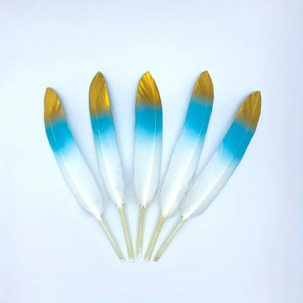 Gold Tipped Feather - Pink and Blue