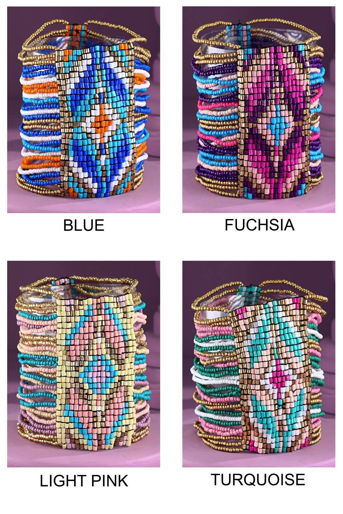 Colorful Southwestern Seed Bead Stretch Bracelet: FUCHSIA