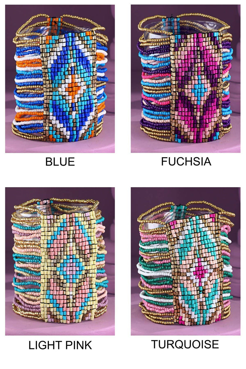 Colorful Southwestern Seed Bead Stretch Bracelet: FUCHSIA