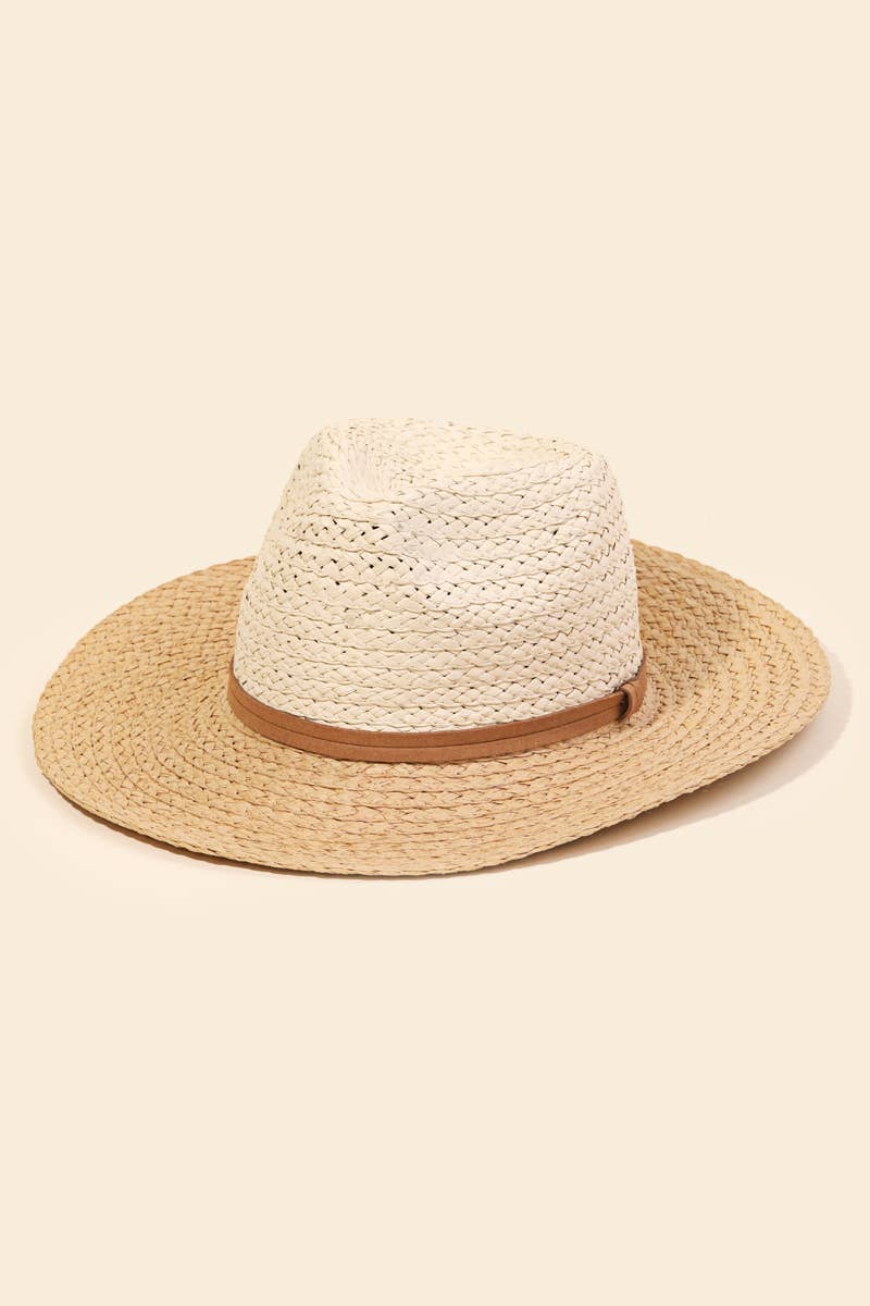 Two Tone Straw Braided Sun Hat: Black and White