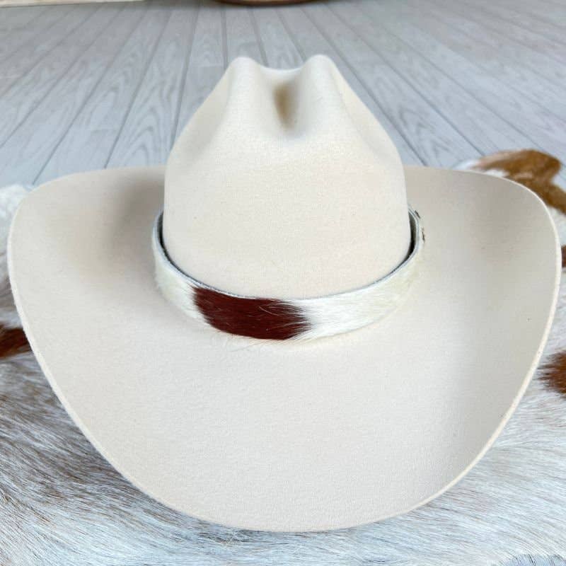 Cowhide Hat Band - Light Brown & White