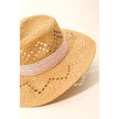 Patterned Brim Straw Sun Hat: Black
