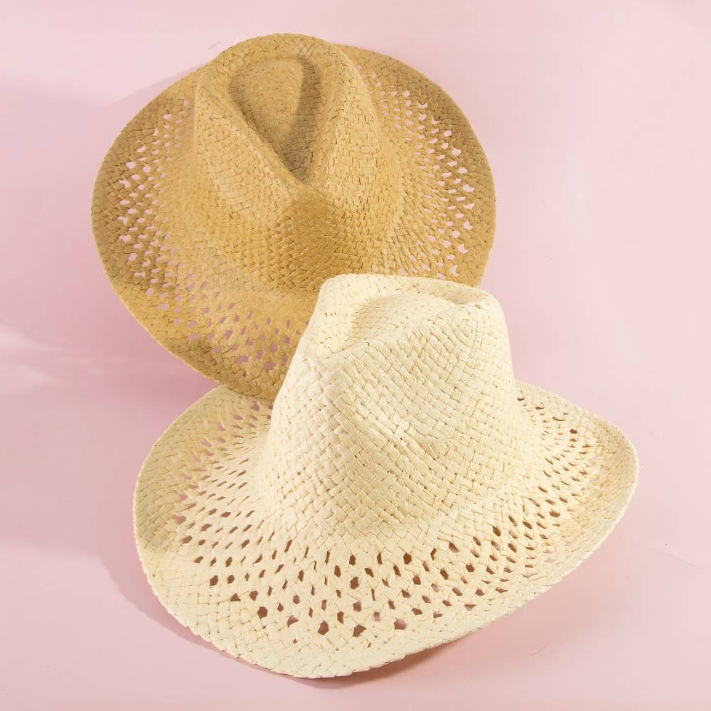 Woven Straw Western Sun Hat: Natural