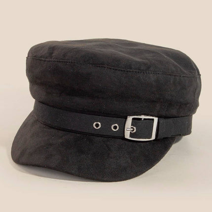 Faux Suede Belt Accent Beret Hat: Mustard