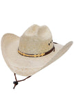 Natural Palm Leaf Straw Cowboy Hat -Eyeleted: Beige/Natural and Brown