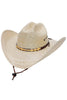 Natural Palm Leaf Straw Cowboy Hat -Eyeleted: Beige/Natural and Brown