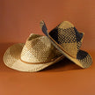 Two Tone Straw Braided Patches Color Block Cowboy Hat