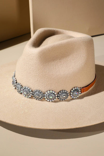 Western Concho Hat Band: SILVER with brown leather belt