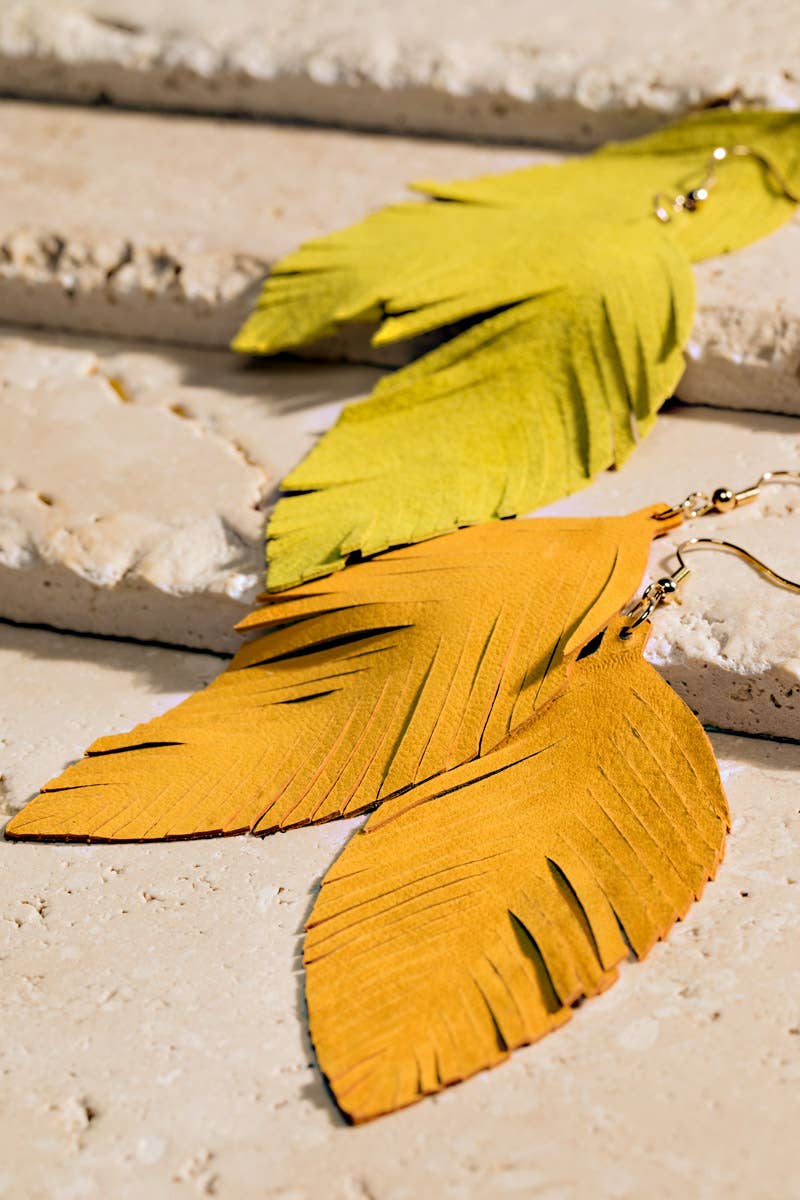 Genuine Leather Leaf/Feather Earrings: / OS - 5 Color Options