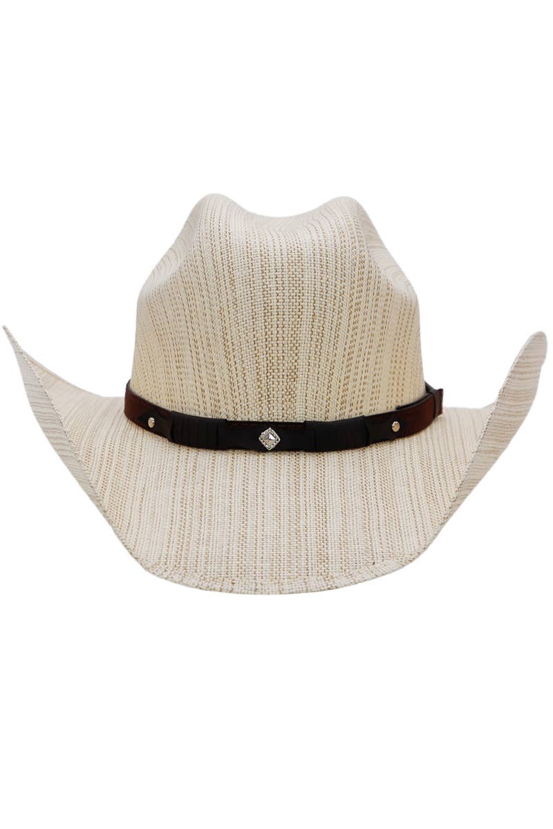 Mixed Grain Cutter Crafted Straw Cowboy Hat: Natural with Brown Band